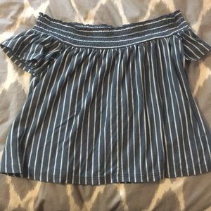 Blue and white flowy off the shoulder top